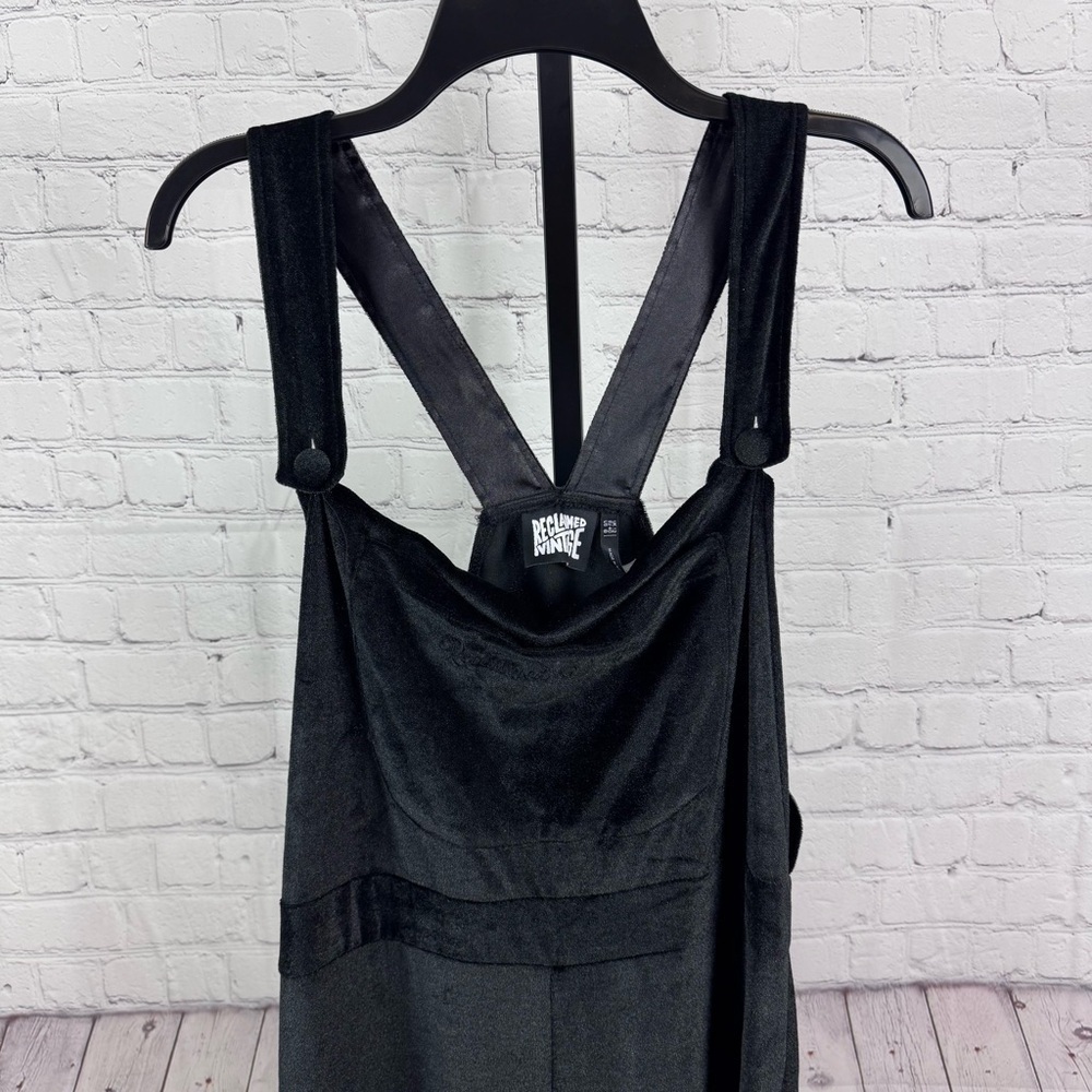 Reclaimed Vintage Black Crushed Velvet Overalls Size 8
